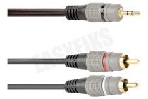 Jack 3.5mm Stereo Male - 2x Tulp RCA Male, 2.5 Meter
