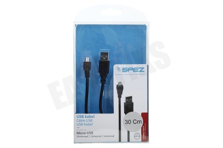 Spez USB Kabel Micro USB, Zwart, 30cm