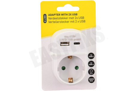 Q-Link Stekker Doorvoerstekker met 2 x USB