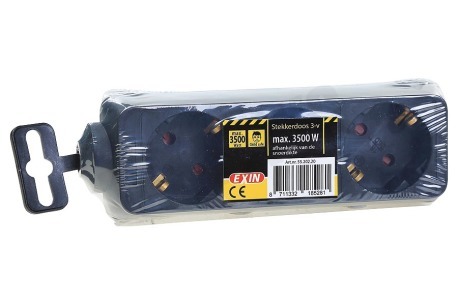 Exin Stekkerdoos 3-Voudig, Randaarde, 2500W Zwart