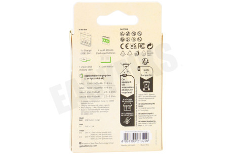 GP B441 USB Batterijlader Recyko 4x AAA 850mAh