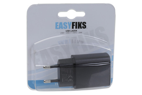 Easyfiks USB lader Type-C + Type-A, 20Watt