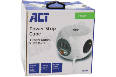 ACT AC2405 Kubusvormige Stekkerdoos 3V, 3 USB-poorten, 1.5m