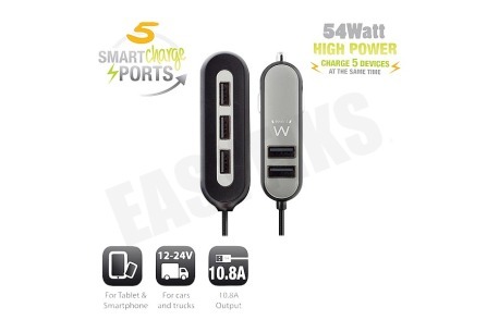 Ewent EW1355 5 Poorts USB Autolader 10,8A