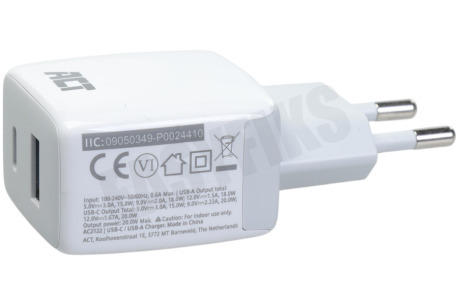 ACT AC2122 USB-C & USB-A lader 20W met Power Delivery