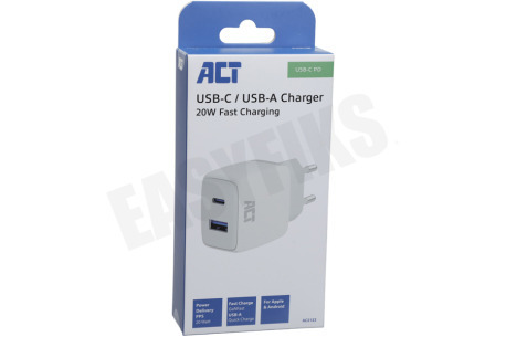 ACT AC2122 USB-C & USB-A lader 20W met Power Delivery
