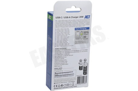 ACT AC2122 USB-C & USB-A lader 20W met Power Delivery