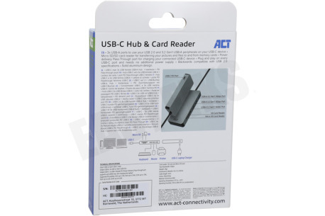 ACT AC7050 USB-C hub 3.0, 3x USB-A, cardreader, PD