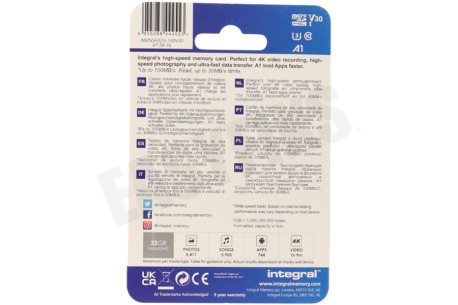 Integral INMSDH32G-100V30 V30 High Speed micro SDHC Card 32GB