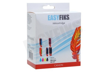 Easyfiks Inktcartridge PGI 520 CLI 521 Multipack BK/BK/C/M/Y + Chip
