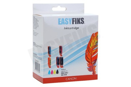 Easyfiks Inktcartridge PGI 525 CLI 526 Multipack BK/BK/C/M/Y + Chip