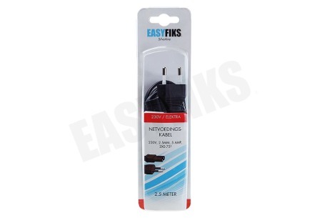 Easyfiks Netvoedingskabel C7, 230V, 5 Amp, 2x0.75mm2, 2.5 Meter