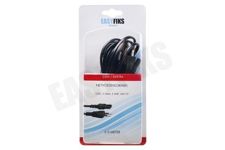 Easyfiks Netvoedingskabel C7, 230V, 5 Amp, 2x0.75mm2, 5.0 Meter