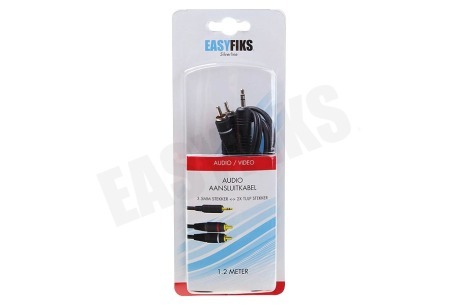 Easyfiks Jack 3.5mm Stereo Male - 2x Tulp RCA Male, 1.5 Meter