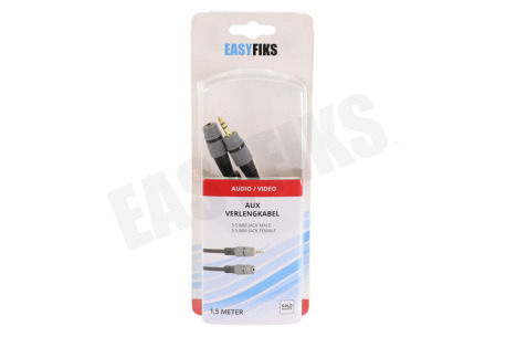 Easyfiks Jack Kabel 3.5mm Stereo Male - Female, 1.5 meter, VerguL