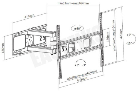 ACT Full Motion TV Wandsteun XL 37-70", 3 draaipunten