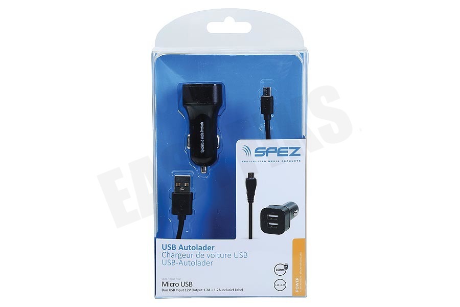 Spez Autolader Micro USB, Output 5V / 2.4A, 100cm
