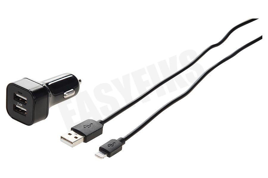 Spez Autolader Apple Lightning 2.4A Dual USB, 100cm