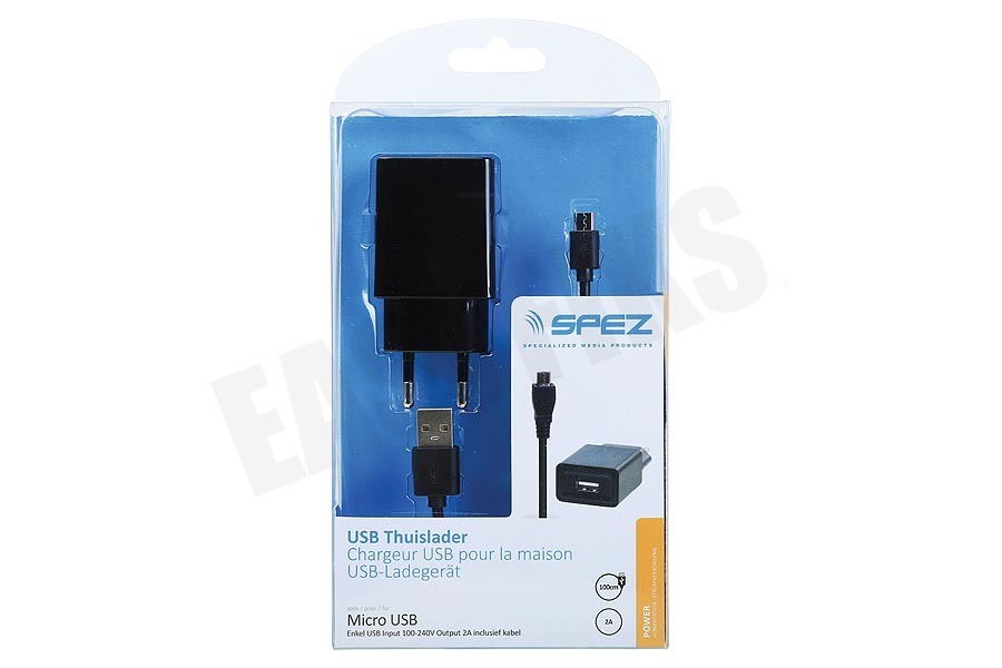 Spez USB Thuislader Micro USB 2A inclusief kabel 100cm