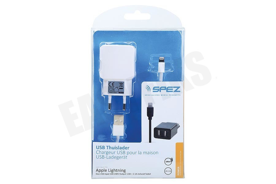 Spez USB Duo Thuislader Apple Lightning inclusief kabel 100cm