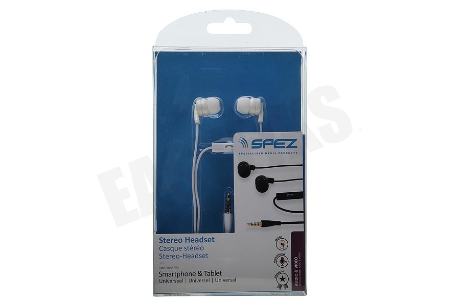 Spez Stereo headset In-ear met opname knop, Wit