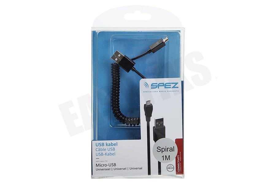 Spez USB Kabel Micro USB, Spiraal, Max. 100cm