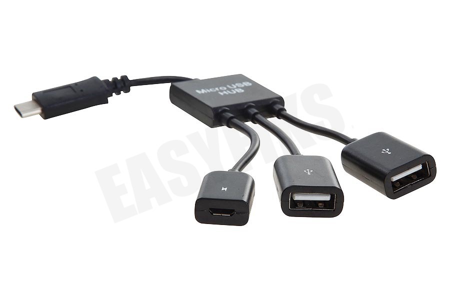 Spez OTG kabel Type C naar 2x USB A (F) en 1x Micro-USB (F), 19cm