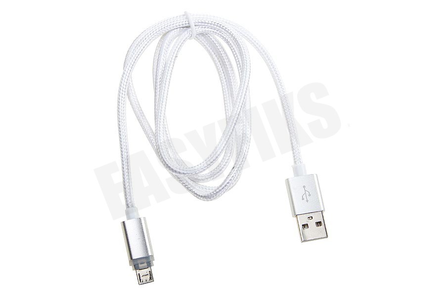Spez USB Kabel Micro USB met LED, Zilver, 100cm.