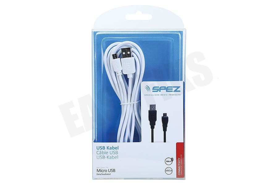 Spez USB Kabel Micro USB, Wit, 300cm