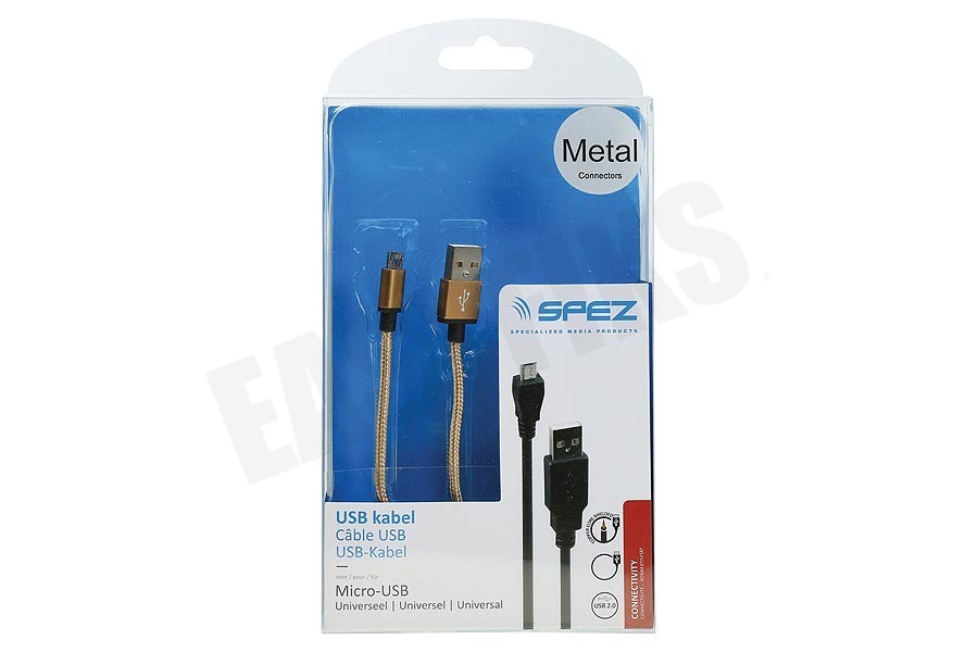 Spez USB Kabel Micro USB, Metal, Goud, 100cm