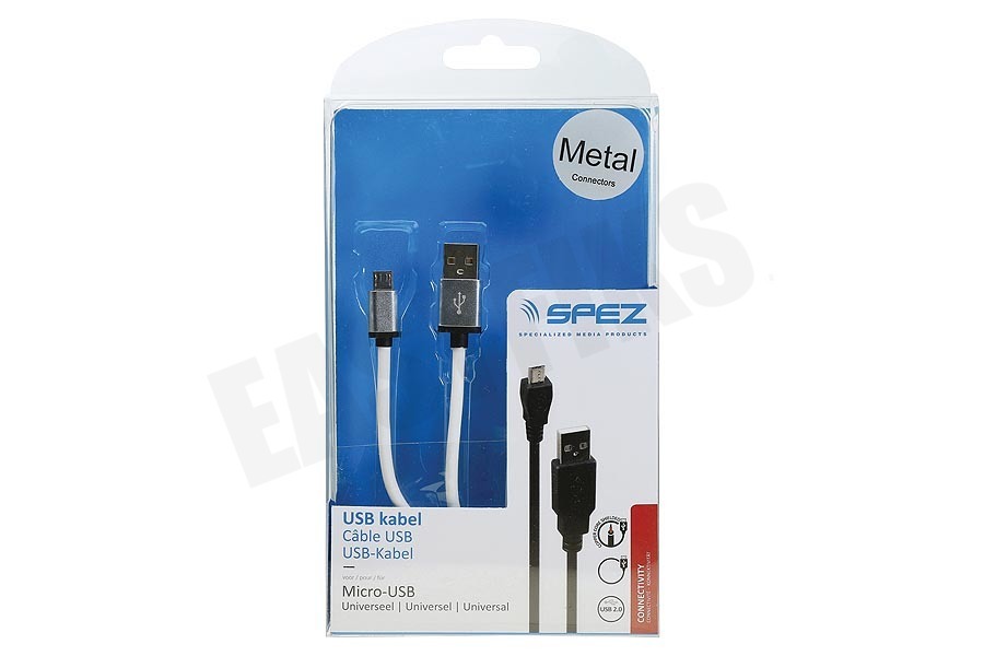 Spez USB Kabel Micro USB, Metal, Wit, 100cm