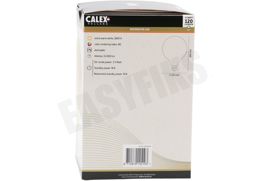 Calex Globe G125 LED lamp Crown Filament SMD E27 Dimbaar