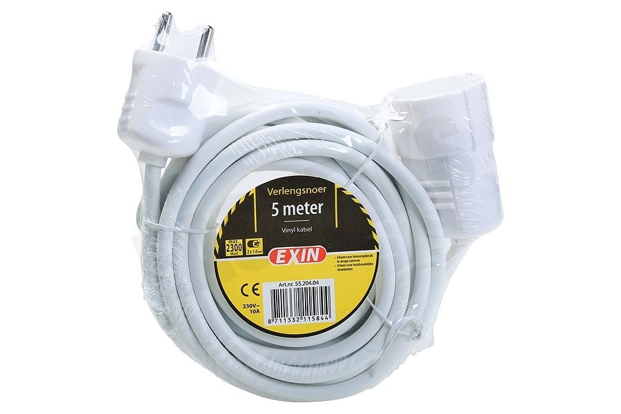 ETM Snoer 2x1mm2 2500W wit 5M