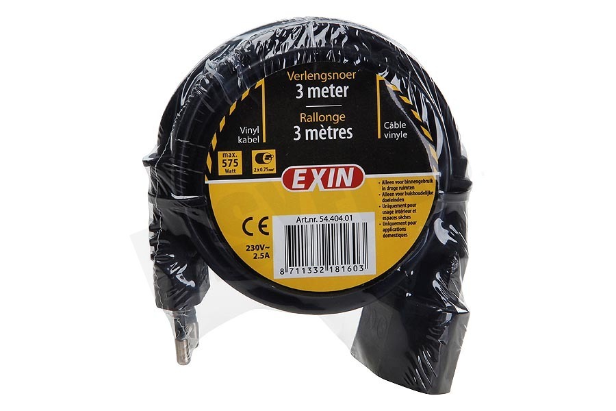 Exin Snoer 2x0,75mm2 575W 2.5A zwart 3M