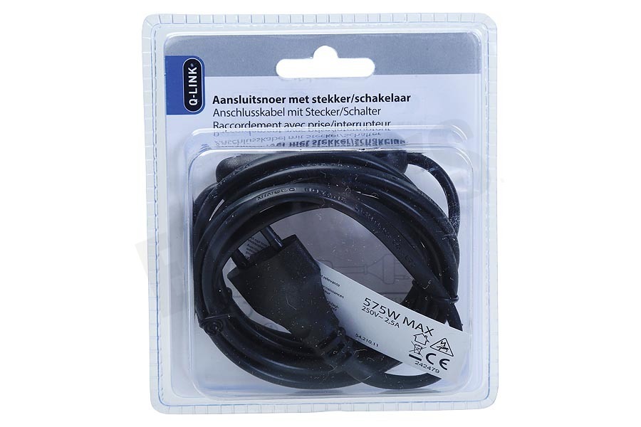 Q-Link Aansluitsnoer met schakelaar zwart 2x0,75mm 1,8 meter