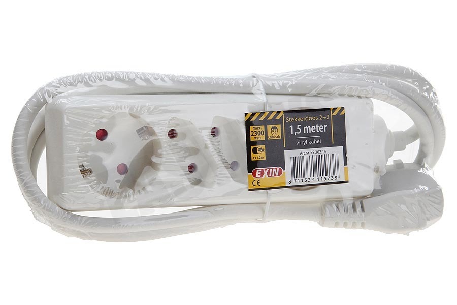 Exin Tafelcontactdoos 3x1mm2 2300W 10A RA wit 1,5M