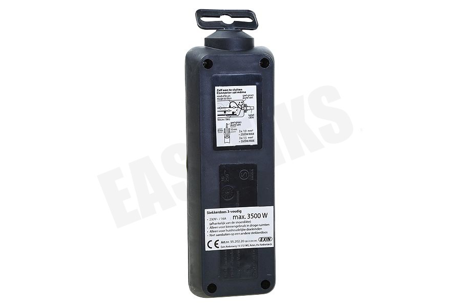 Exin Stekkerdoos 3-Voudig, Randaarde, 2500W Zwart