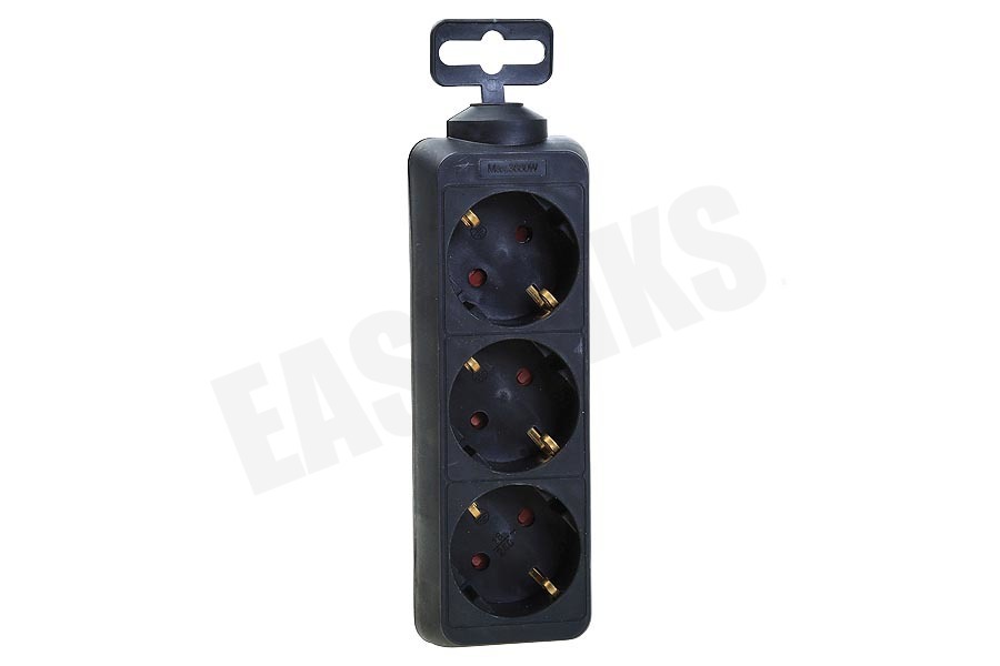 Exin Stekkerdoos 3-Voudig, Randaarde, 2500W Zwart