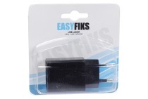 Easyfiks 50042826  USB oplader 230V 2,1A/5V 2-poort zwart geschikt voor o.a. Universeel USB