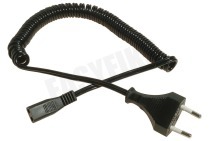 Universeel  Snoer 2.5A 230V spiraal zwart 1,8M geschikt voor o.a. Aansluitkabel voor scheerapparaat braun, philips etc