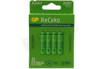 GP 12065AAAHCE-C4  LR03 ReCyko+ AAA 650 - 4 oplaadbare batterijen geschikt voor o.a. 650mAh NiMH