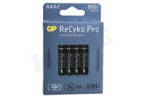 GP 12585AAAHCB-C4  LR03 ReCyko+ Pro AAA 800 - 4 oplaadbare batterijen geschikt voor o.a. 800mAh NiMH
