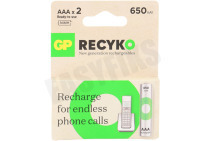GP GPRCK65AAA680C2  LR03 ReCyko+ AAA 650 - 2 oplaadbare batterijen geschikt voor o.a. 650mAh NiMH