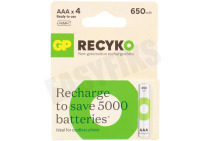GP GPRCK65AAA673C4  LR03 ReCyko+ AAA 650 - 4 oplaadbare batterijen geschikt voor o.a. 650mAh NiMH