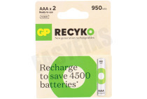 GP GPRCK95AAA628C2  LR03 ReCyko+ AAA 950 - 2 oplaadbare batterijen geschikt voor o.a. 950mAh NiMH