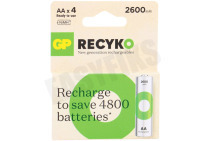 GP GPRCK260AA574C4  LR6 ReCyko+ AA 2600 - 4 oplaadbare batterijen geschikt voor o.a. 2600mAh NiMH