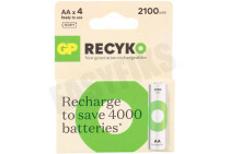 GP GPRCK210AA598C4  LR6 ReCyko+ AA 2100 - 4 oplaadbare batterijen geschikt voor o.a. 2100mAh NiMH 1.2V