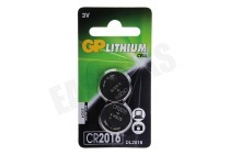 GP GPCR2016STD215C2 CR2016  Batterij Knoopcel Lithium 3V, 2 Stuks geschikt voor o.a. CR2016 DL2016