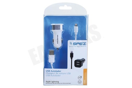 Spez  Dual USB Autolader 4.8A, Wit, Apple Lightning