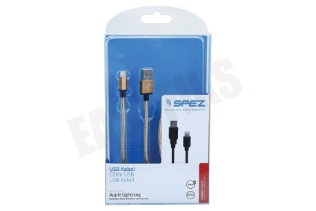 Spez  USB Kabel Apple Lightning, Metal, Goud, 100cm